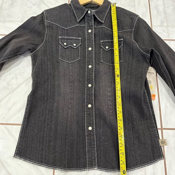 NWT Ruff Hewn Denim Shirt Western Womens Size Small Black Gray Pearl Snaps - Picture 6 of 9